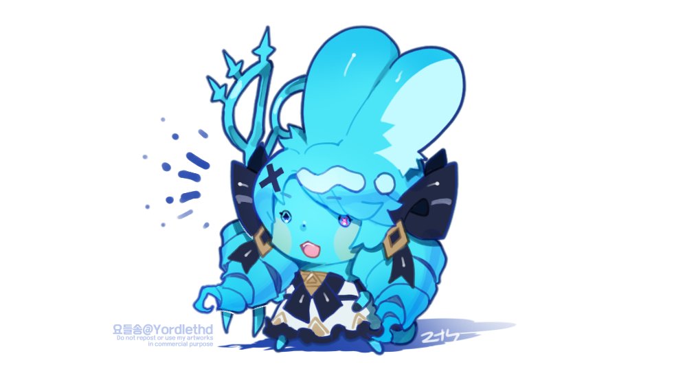 1girl, :d, black_bow, black_dress, blush_stickers, bow, chibi, colored_skin