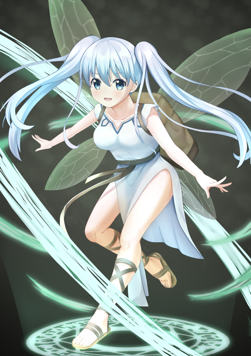 1girl, absurdres, backpack, bag, barefoot_sandals_(jewelry), benriya_saitou-san_isekai_ni_iku, blush, breasts