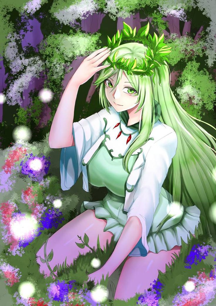 1girl, artist_request, character_name, clothes, flower, forest_spirit, green_eyes, green_hair, long_hair, magical_girl, spirit, tagme, tensei_shitara_slime_datta_ken, tensura, treyni_(tensura)