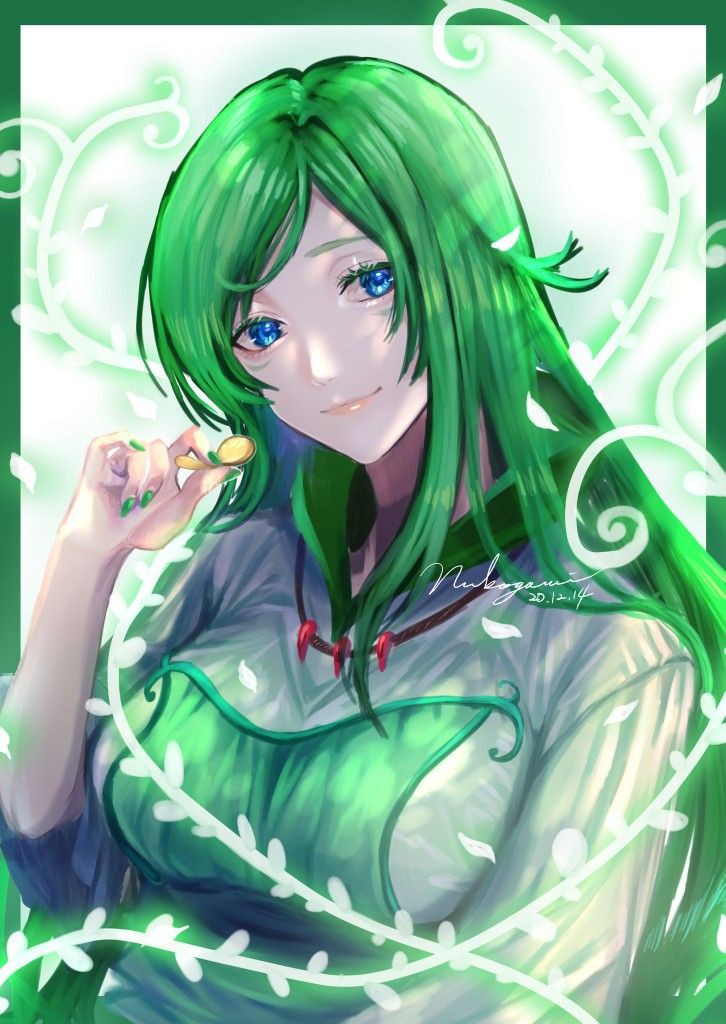 1girl, artist_request, blue_eyes, character_name, forest_spirit, green_eyes, green_hair, long_hair