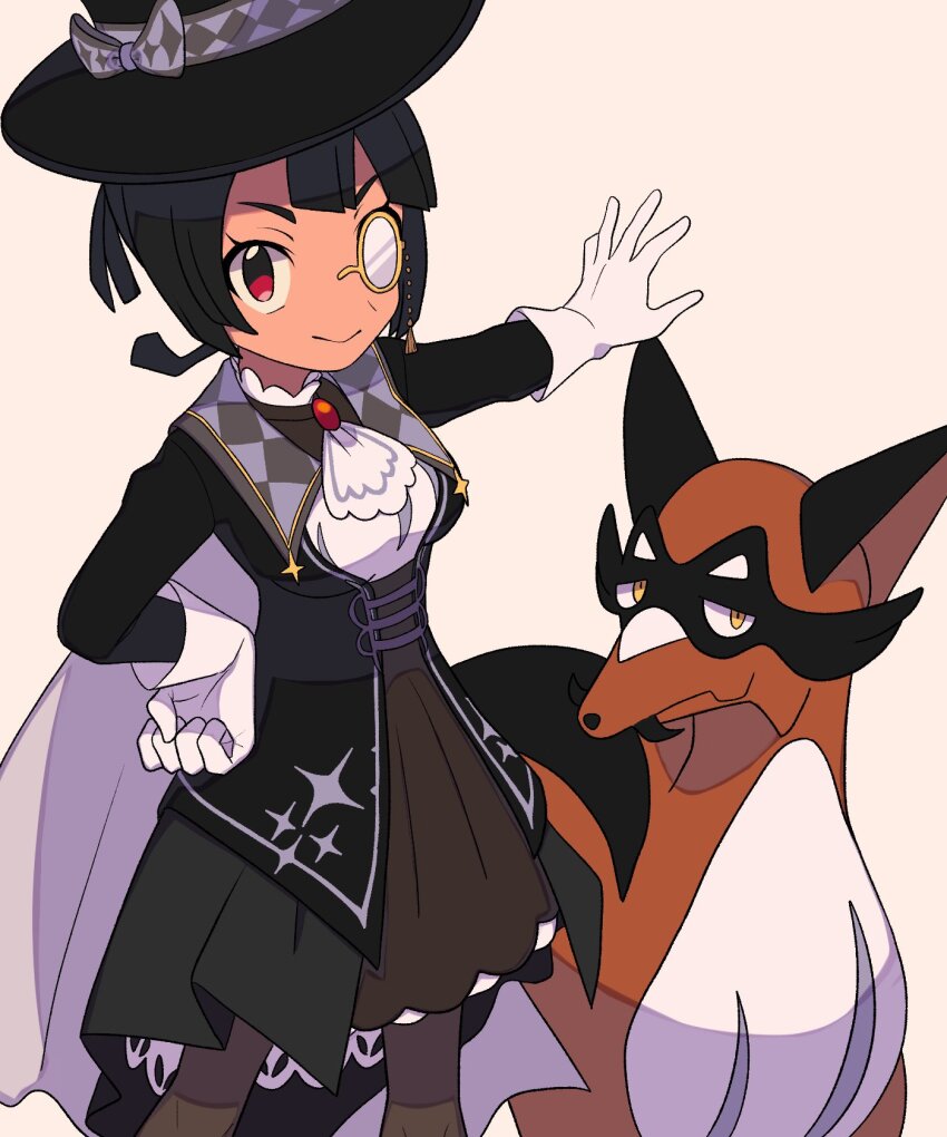 1girl, ascot, black_hair, black_headwear, brown_pantyhose, closed_mouth, commentary_request, eyelashes