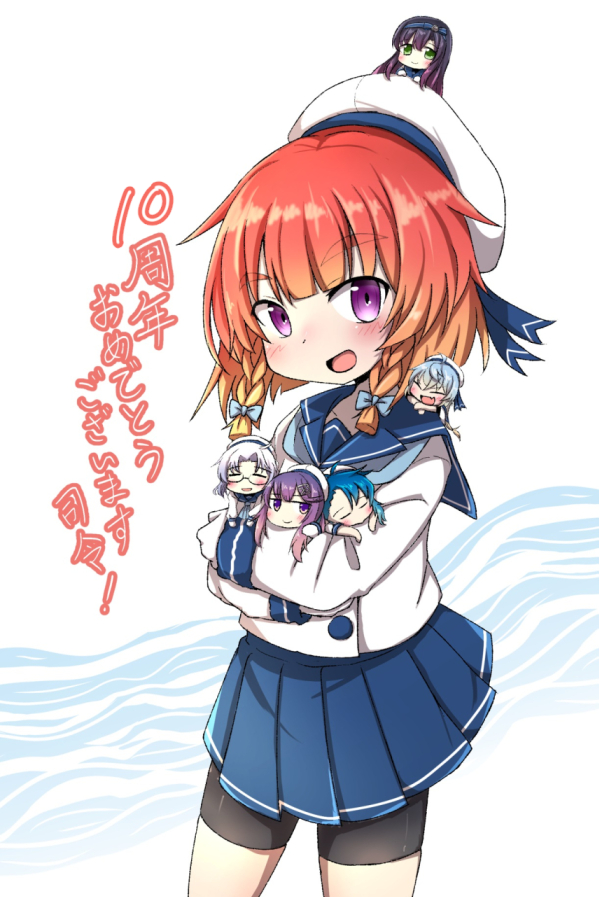 anniversary, bike_shorts, bike_shorts_under_skirt, blue_neckerchief, blue_sailor_collar, blue_skirt, bob_cut, braid