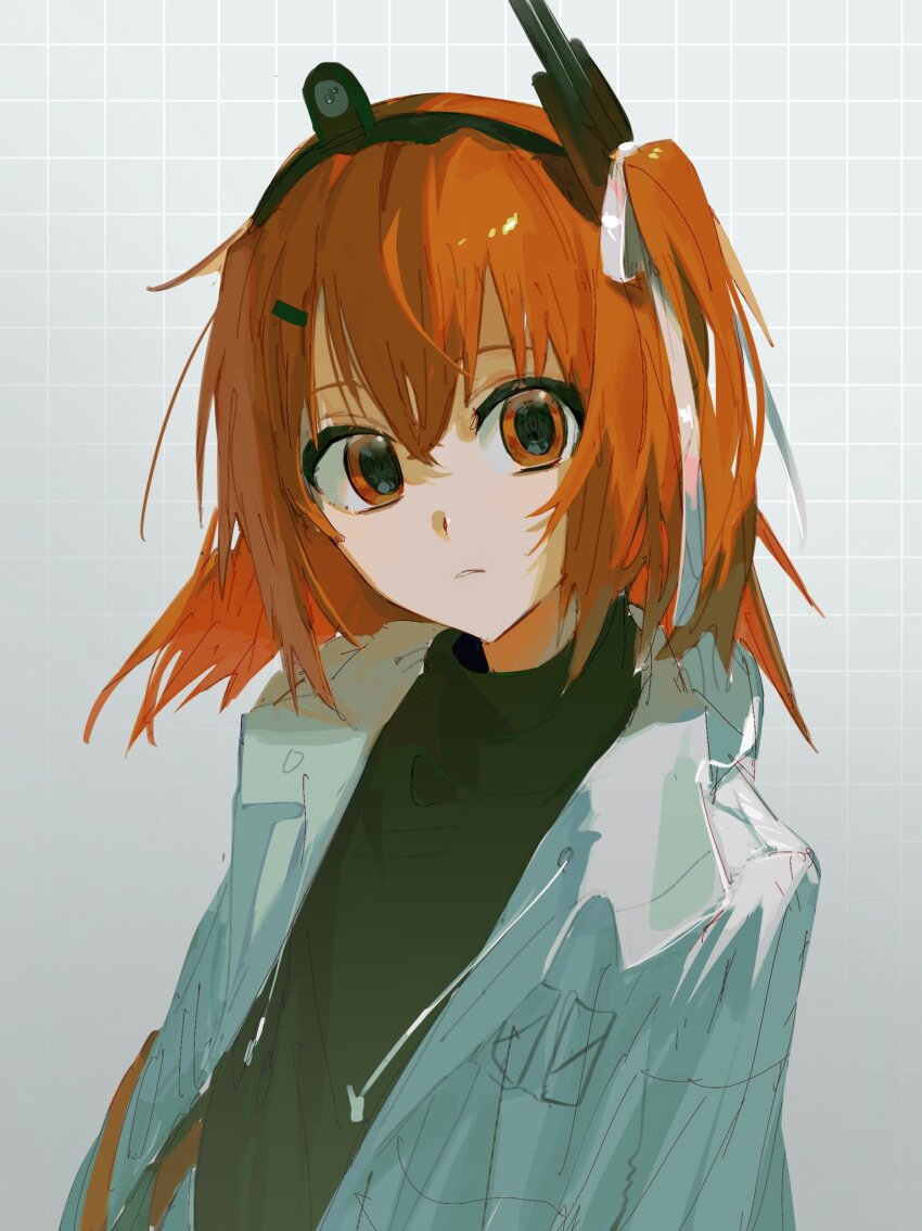 1girl, a.i._voice, adachi_rei, arms_at_sides, belt, black_hairband, black_shirt, commentary