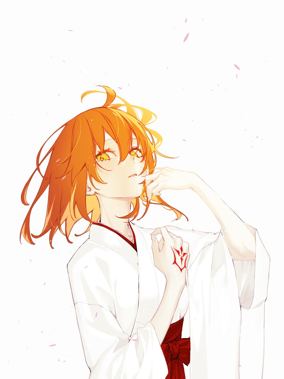 1girl, ahoge, command_spell, fate/grand_order, fate_(series), fujimaru_ritsuka_(female), fujimaru_ritsuka_(female)_(new_year's_attire), hakama