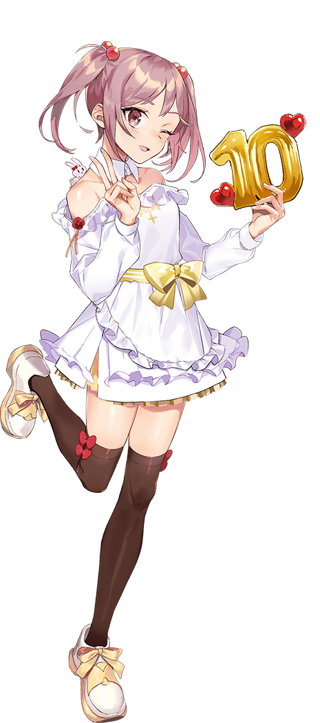 1girl, black_thighhighs, dress, drew_(drew213g), full_body, hair_bobbles, hair_ornament, kantai_collection, long_sleeves, official_art, pink_eyes, pink_hair, sazanami_(10th_anniversary)_(kancolle), sazanami_(kancolle), shoes, short_hair, solo, thighhighs, transparent_background, twintails, white_dress, white_shoes