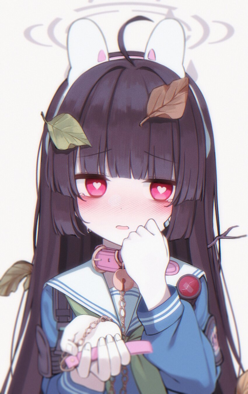 1girl, absurdres, ahoge, animal_ears, bell, black_hair, blue_archive, blue_shirt