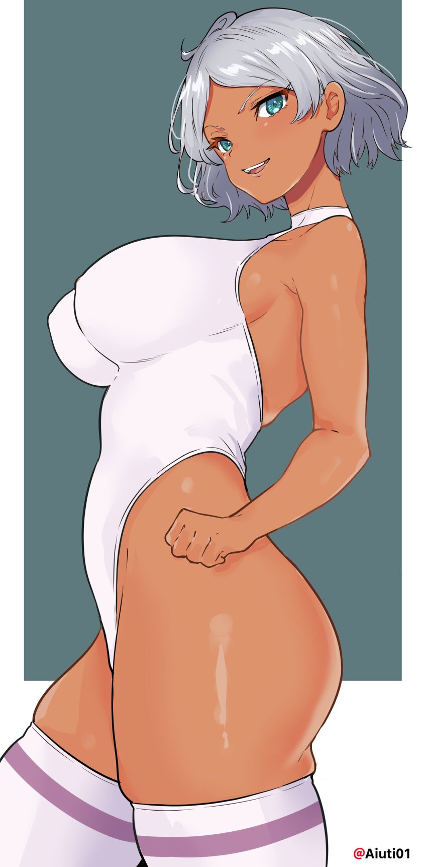 1girl, absurdres, aiuti, ass, breasts, curvy, dark-skinned_female, dark_skin