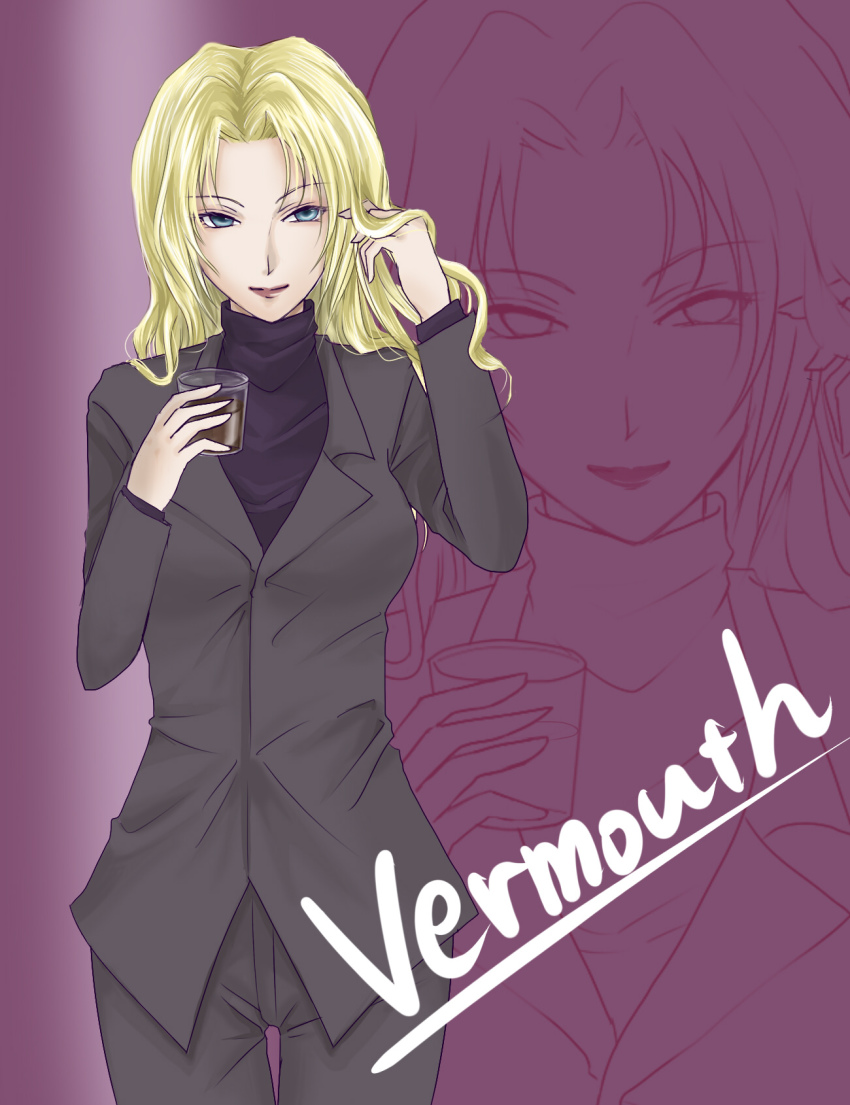 blonde_hair, blue_eyes, chris_vineyard, highres, lowball_glass, meitantei_conan, vermouth_(meitantei_conan)