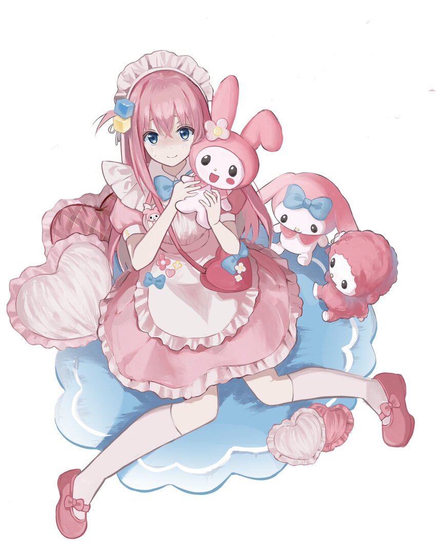 1girl, alli_(777), apron, blue_bow, blue_bowtie, blue_eyes, bocchi_the_rock!, bow