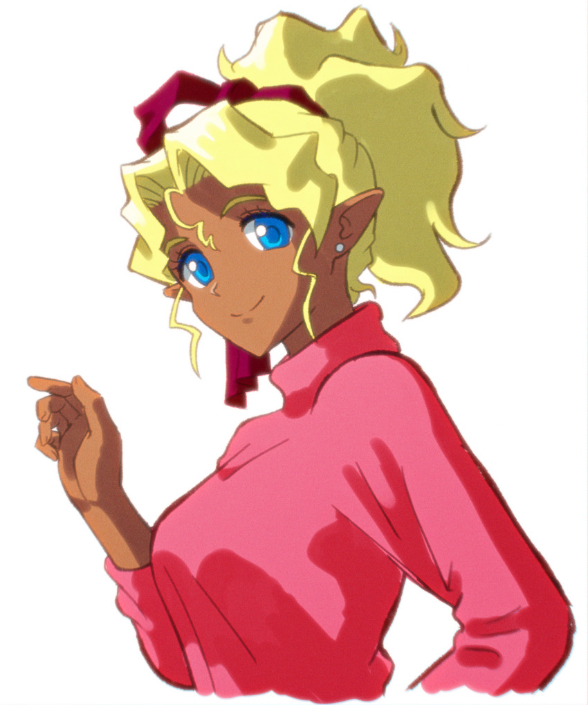 1girl, blonde_hair, blue_eyes, blue_pupils, breasts, closed_mouth, dark-skinned_female, dark_skin