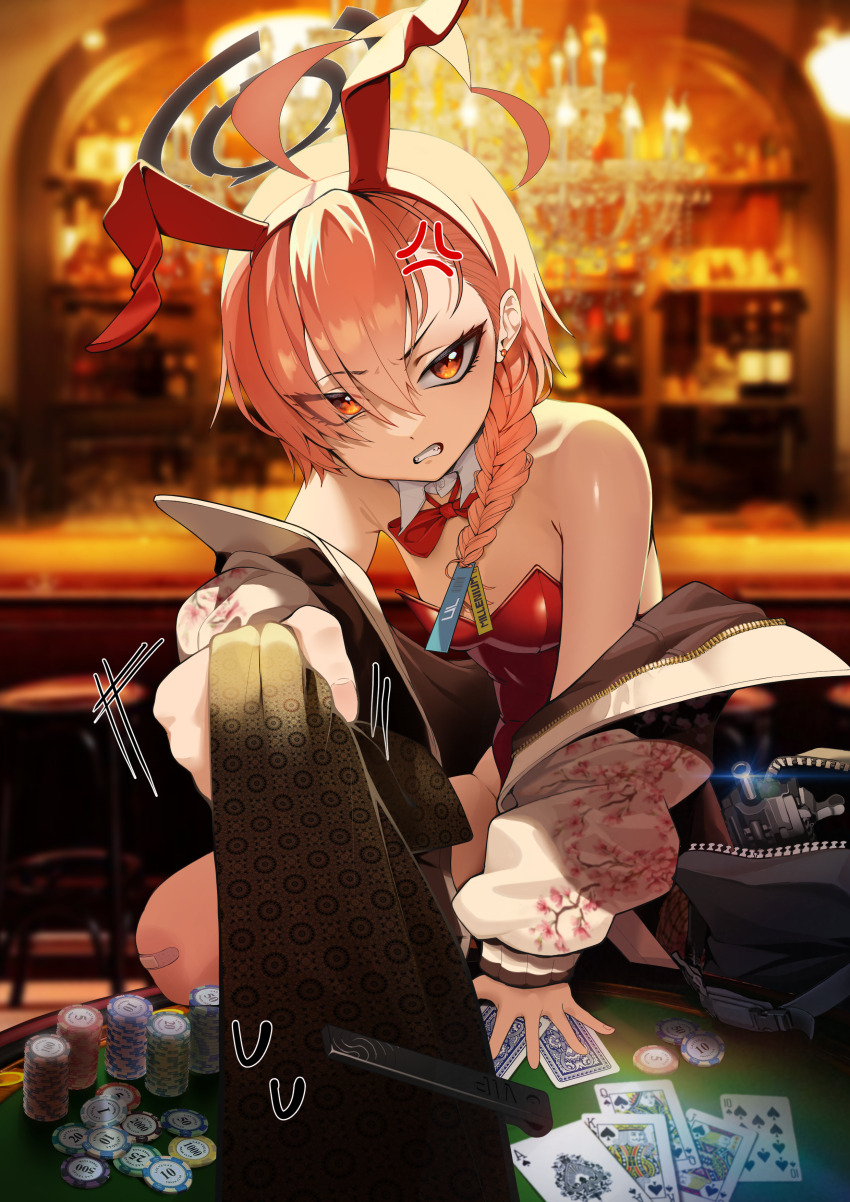 1girl, absurdres, anger_vein, animal_ears, asymmetrical_bangs, backpack, bag, bandaid