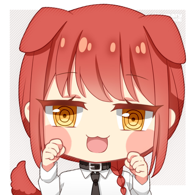 1girl, animal_ears, artist_name, black_necktie, blush_stickers, braid, braided_ponytail, chainsaw_man