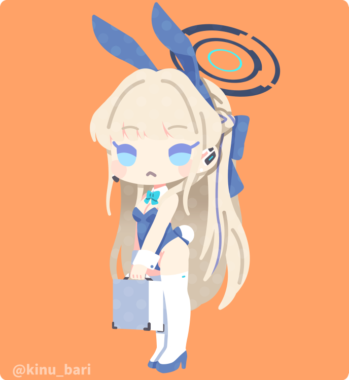 1girl, :<, animal_ears, artist_name, blonde_hair, blue_archive, blue_bow, blue_bowtie