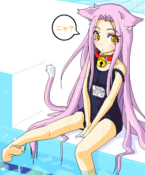 1girl, animal_ears, barefoot, cat_ears, cat_tail, collar, female_focus, kidou_senkan_nadesico