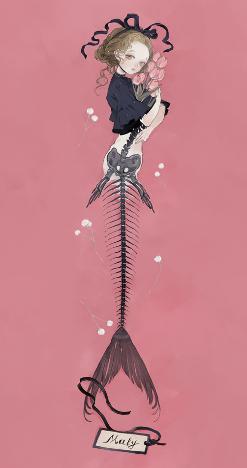 1girl, black_ribbon, black_shirt, blonde_hair, bouquet, brown_eyes, character_name, closed_mouth