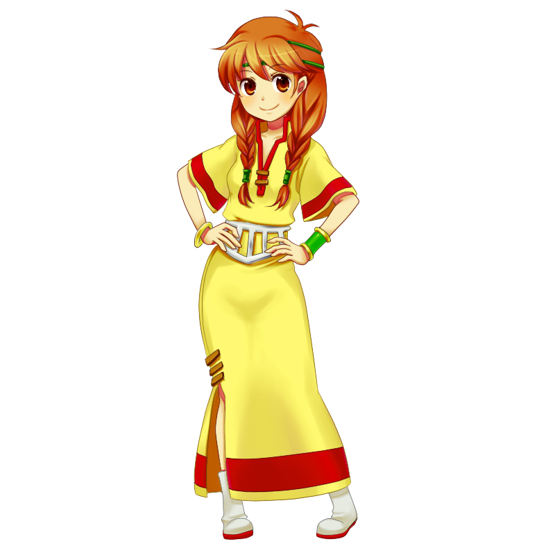 1girl, bracelet, braid, dress, female_focus, full_body, gensou_suikoden, gensou_suikoden_i