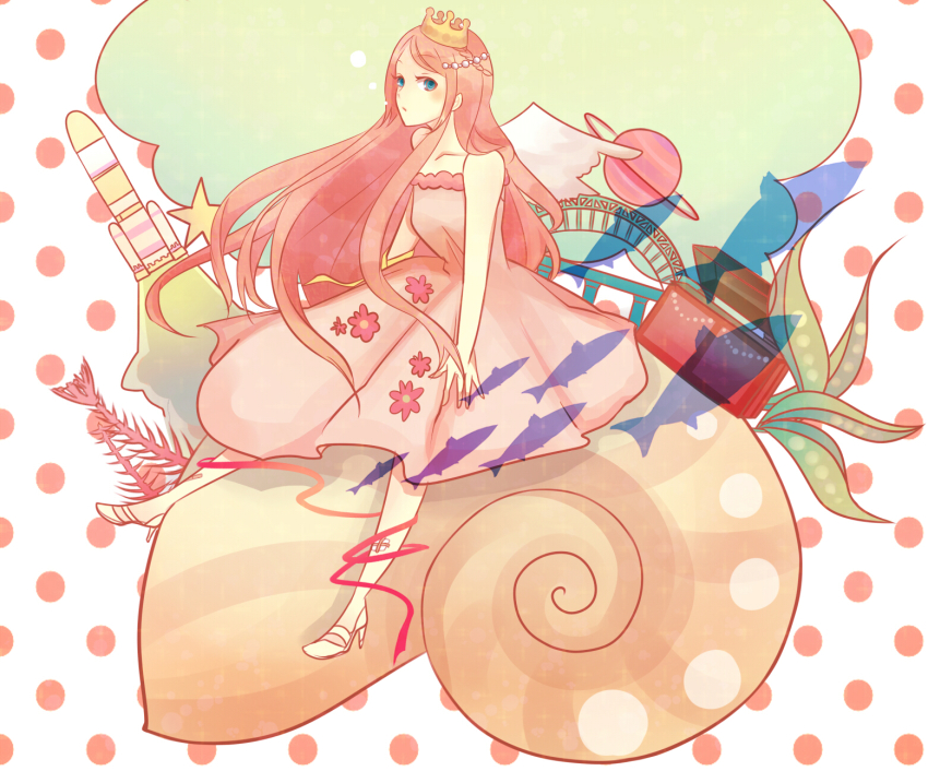 1girl, arakawa_under_the_bridge, bandages, blue_eyes, bridge, camisole, crown, dress