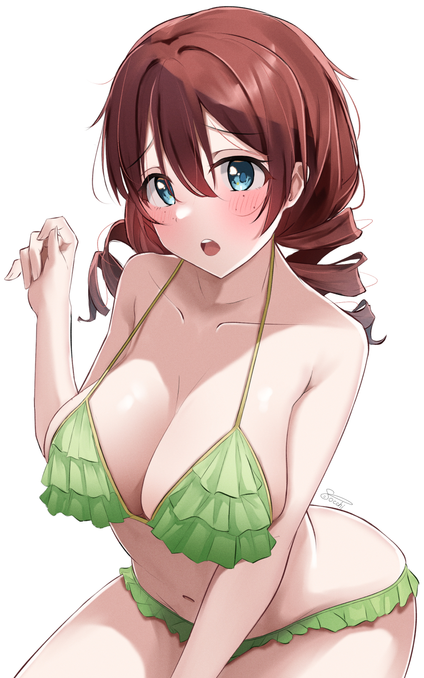1girl, absurdres, artist_name, bare_arms, bare_shoulders, bikini, blue_eyes, blush
