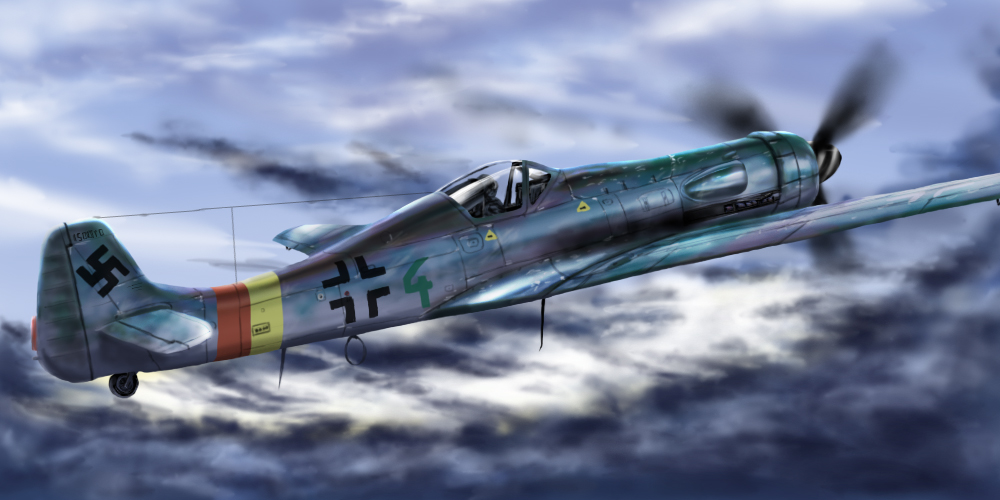 1boy, aircraft, airplane, balkenkreuz, canopy_(aircraft), cloud, commentary, cpt_erhardt_von_rheindars, cross, damaged, dirty, english_commentary, flying, hamakigata, landing_gear, luftwaffe, military, military_vehicle, propeller, propeller_fighter, realistic, spoilers, swastika, ta_152, the_cockpit:_slipstream, the_cockpit_(ova), world_war_ii