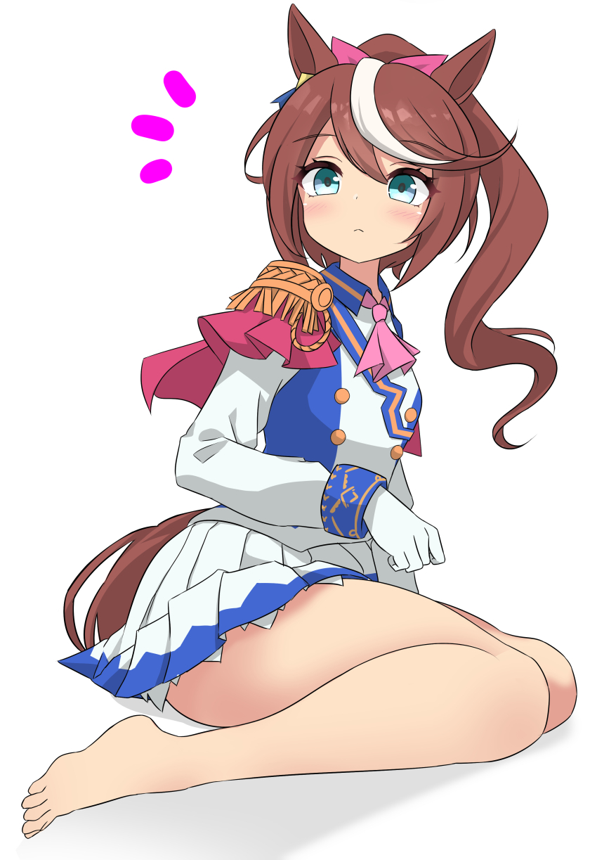 absurdres, animal_ears, blue_eyes, ear_ornament, epaulettes, gloves, highres, horse_ears