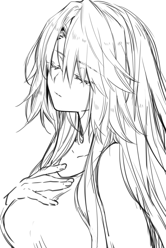16_color, breasts, greyscale, hand_on_own_chest, large_breasts, long_hair, lydia_macarthur, monochrome