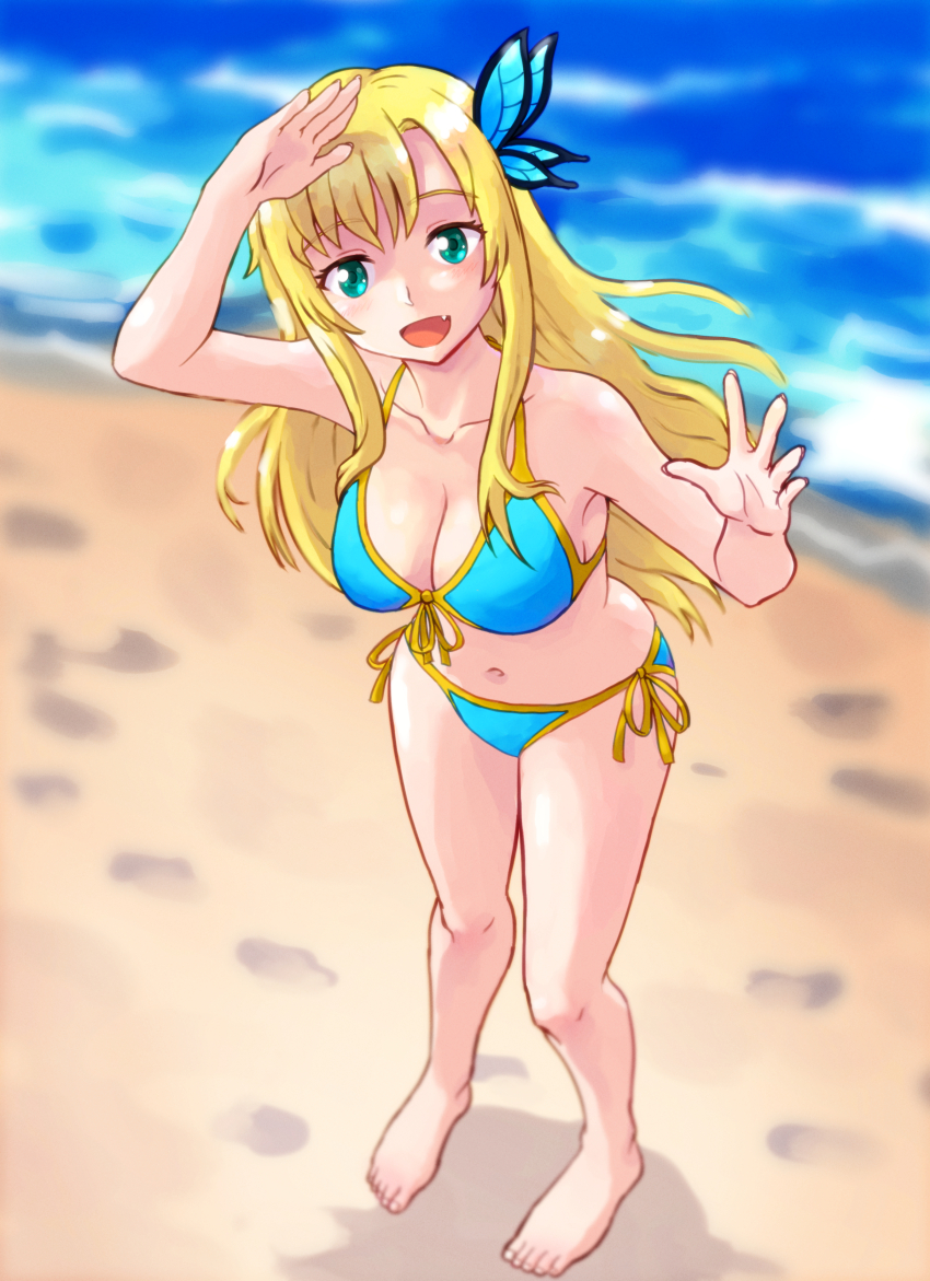 1girl, :d, absurdres, aqua_eyes, aqua_pupils, bare_arms, bare_legs, bare_shoulders