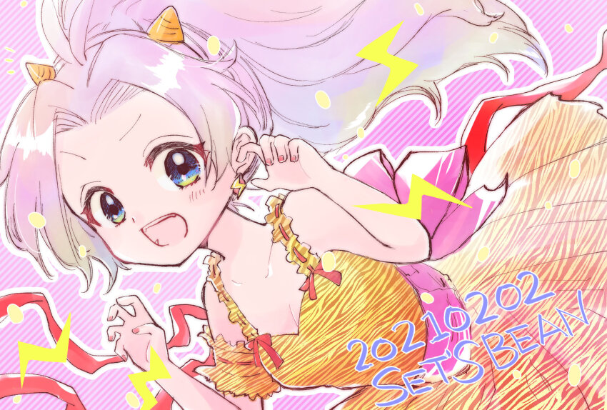 1girl, animal_print, armband, bemani, blue_eyes, breasts, claw_pose, cleavage