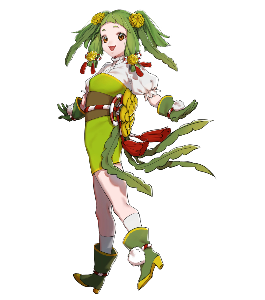 1girl, :d, asano_semi, breasts, full_body, gloves, green_footwear, green_gloves