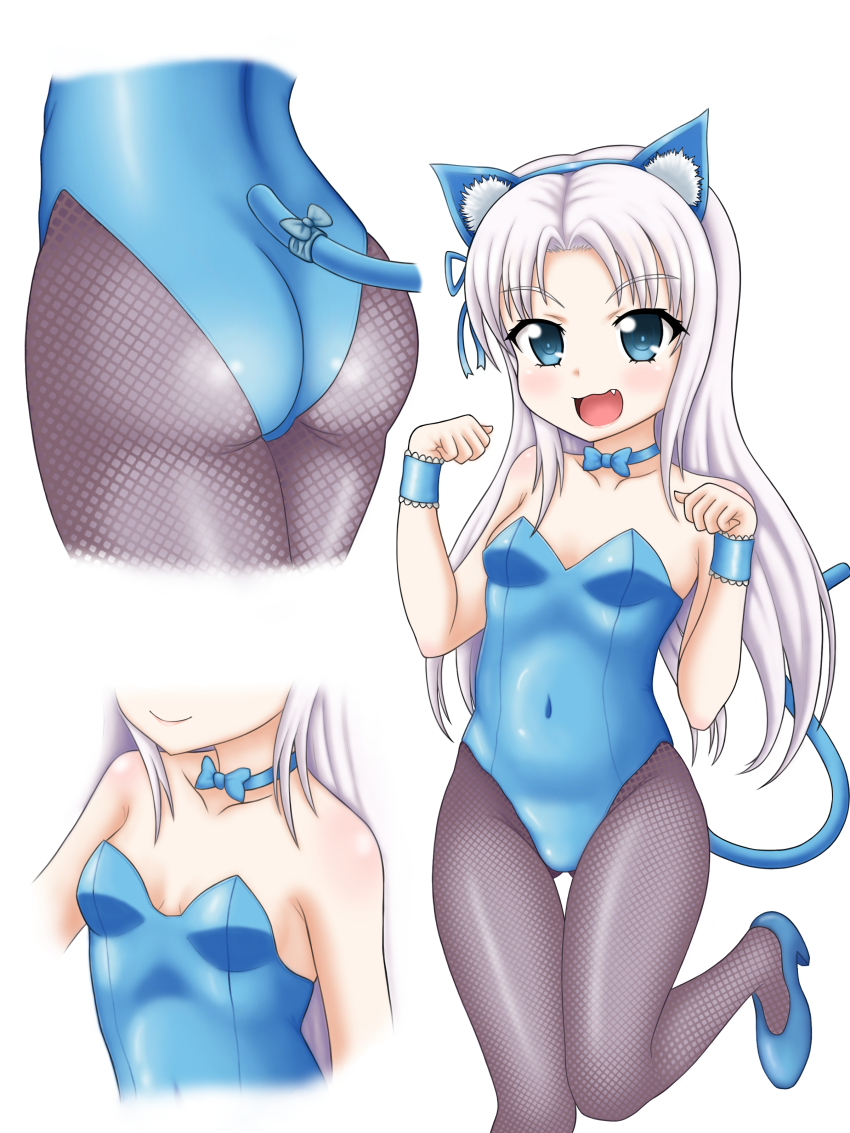 1girl, absurdres, animal_ears, ass, blue_eyes, blue_leotard, boku_wa_tomodachi_ga_sukunai, breasts