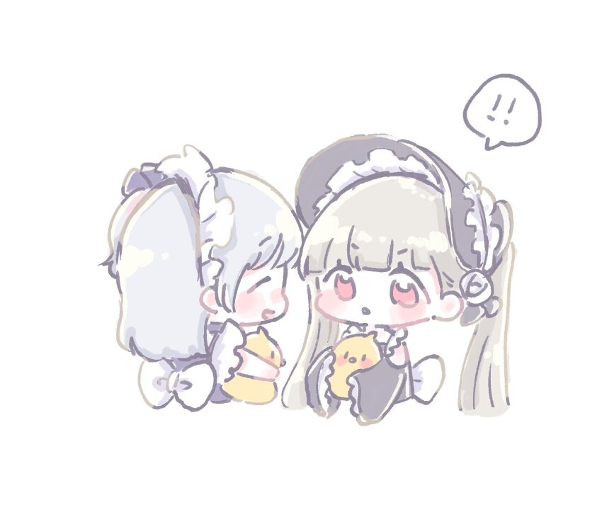 !, 2girls, animal, azur_lane, back_bow, black_headwear, bow, chibi