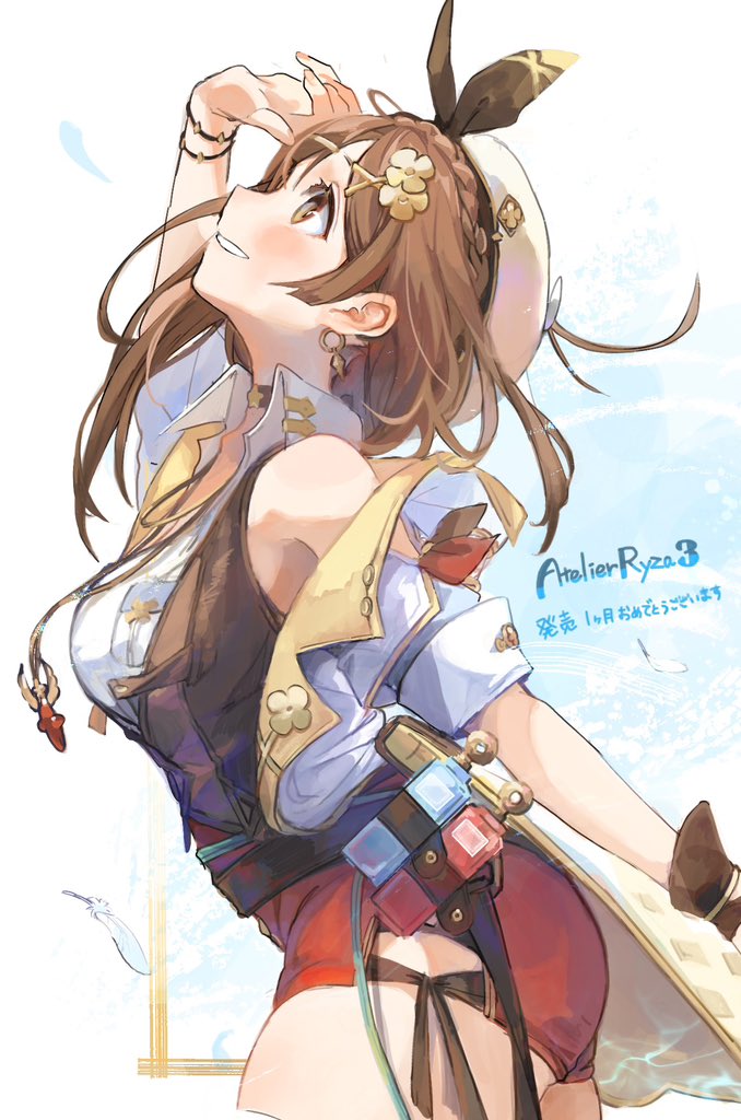 1girl, atelier_(series), atelier_ryza, atelier_ryza_3, belt, breast_pocket, brown_belt, brown_gloves