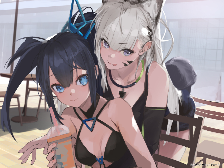 animal_ears, bikini, black_bikini, black_bra, black_gloves, black_hair, black_rock_shooter, black_rock_shooter_fragment