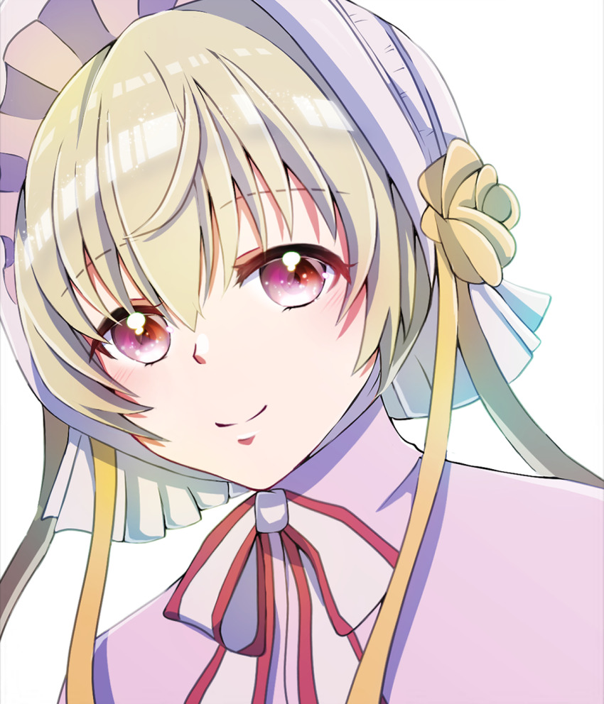 1girl, blonde_hair, blush, bonnet, hair_between_eyes, highres, looking_at_viewer, mahou_tsukai_no_yome
