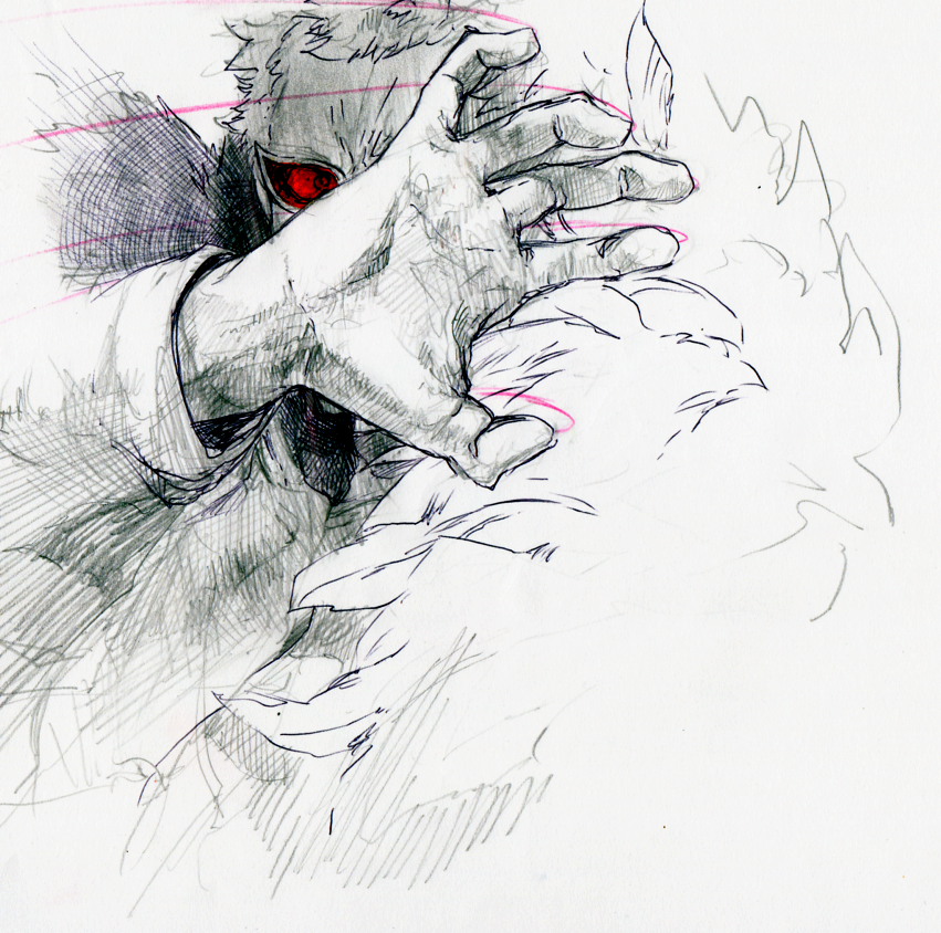 1boy, arm_up, covering_face, donquixote_doflamingo, feather_coat, looking_at_viewer, mawari28, monochrome