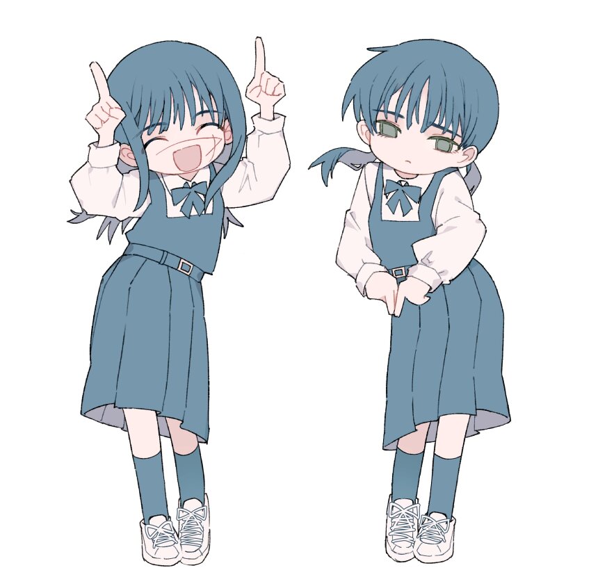 2girls, ^_^, absurdres, belt, chainsaw_man, closed_eyes, dancing, deep_(deep4946)