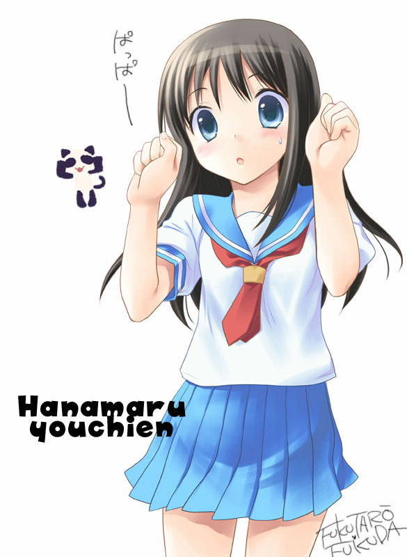 1girl, black_hair, blue_eyes, blush, female_focus, fukuda_fukutarou, hanamaru_youchien, long_hair