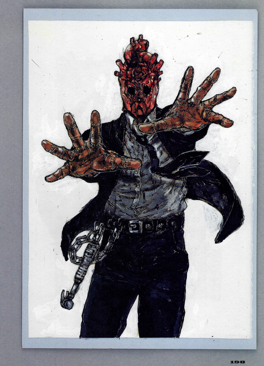 1boy, absurdres, belt, black_necktie, chain, dorohedoro, hammer, highres