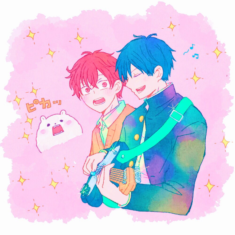 2boys, bibibimix39, bishounen, black_hair, black_jacket, blush, cardigan, collared_shirt