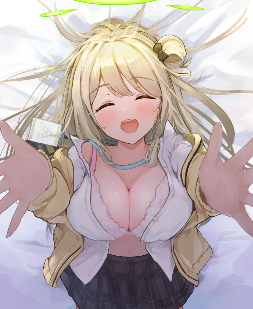 1girl, absurdres, black_bow, blue_archive, bow, bra, breasts, brown_hair