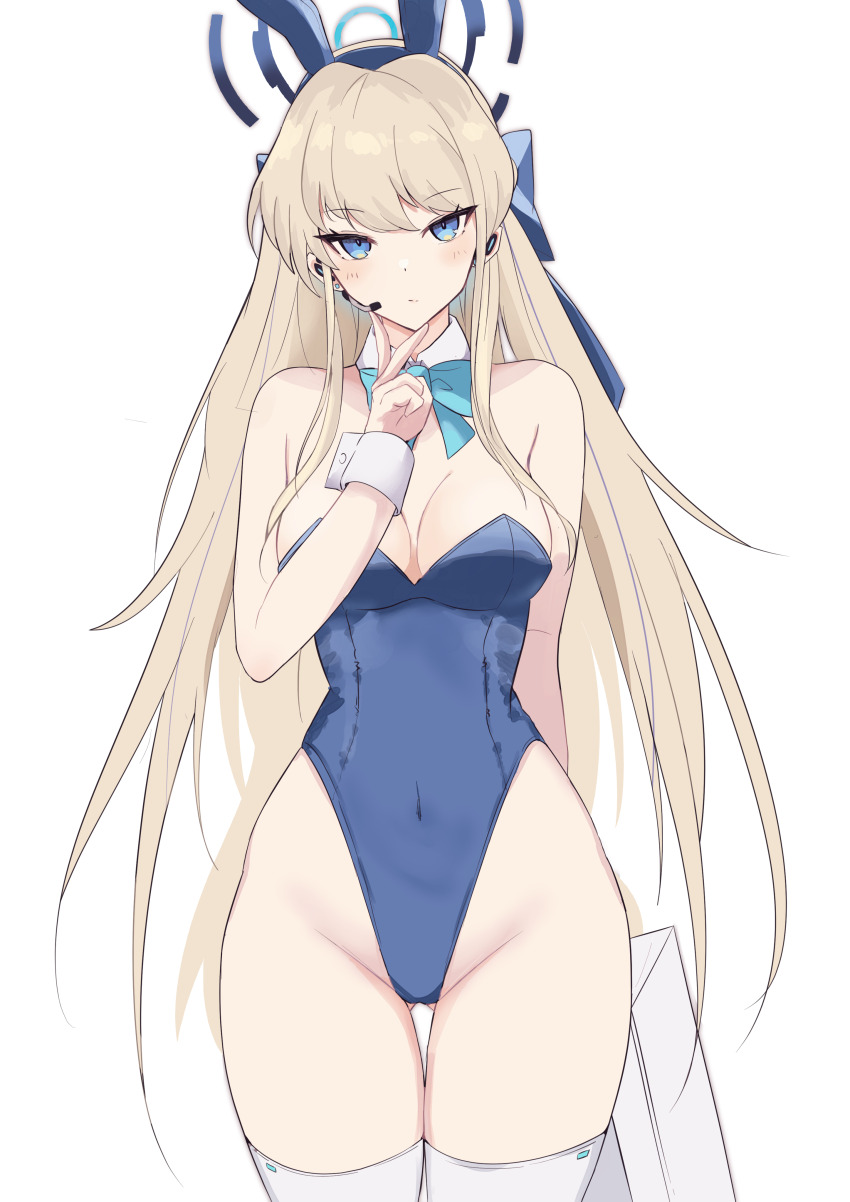 1girl, absurdres, animal_ears, arm_behind_back, bare_shoulders, blonde_hair, blue_archive, blue_eyes