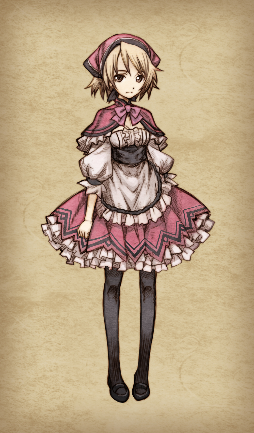 10s, 1girl, apron, bad_id, bad_pixiv_id, bandana, blonde_hair, bow