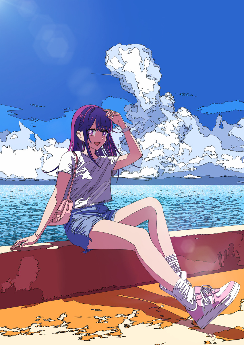 1girl, absurdres, bag, commentary, highres, hoshino_ai, ligne_claire, long_hair