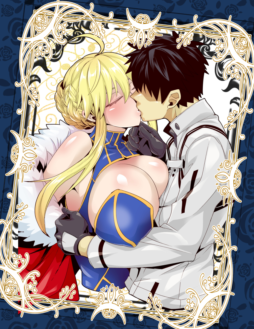 1boy, 1girl, artoria_pendragon_(fate), artoria_pendragon_(lancer)_(fate), artoria_pendragon_(lancer)_(third_ascension)_(fate), black_hair, blonde_hair, blush