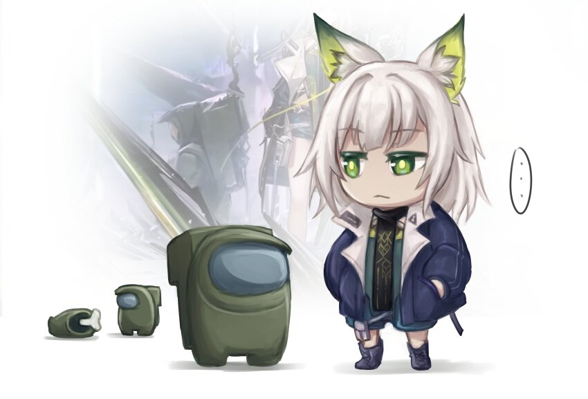 ..., 1girl, :<, absurdres, among_us, animal_ear_fluff, animal_ears, arknights