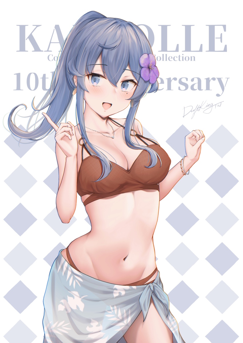 1girl, absurdres, anniversary, artist_name, bikini, blue_eyes, blue_hair, blue_sarong