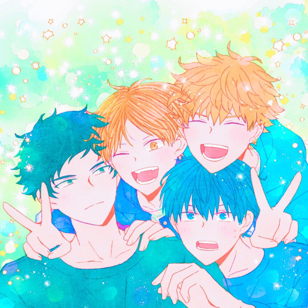 4boys, bibibimix39, bishounen, black_hair, blue_eyes, blush, expressionless, given