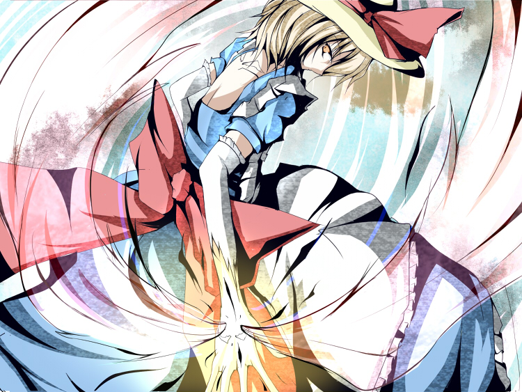 1girl, apron, blonde_hair, bow, elbow_gloves, female_focus, gloves, hat