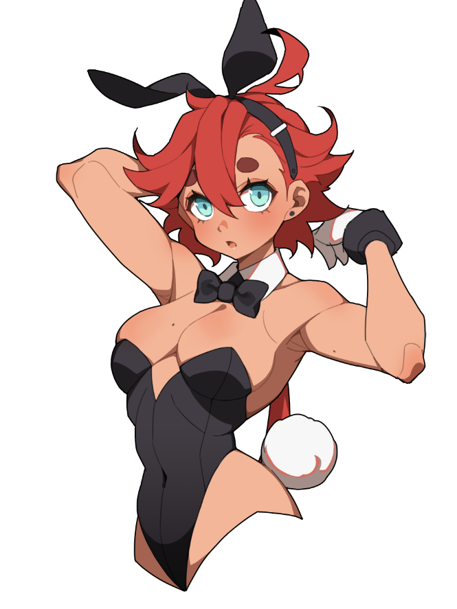 1girl, animal_ears, armpits, bare_shoulders, blue_eyes, blush, bow, bowtie