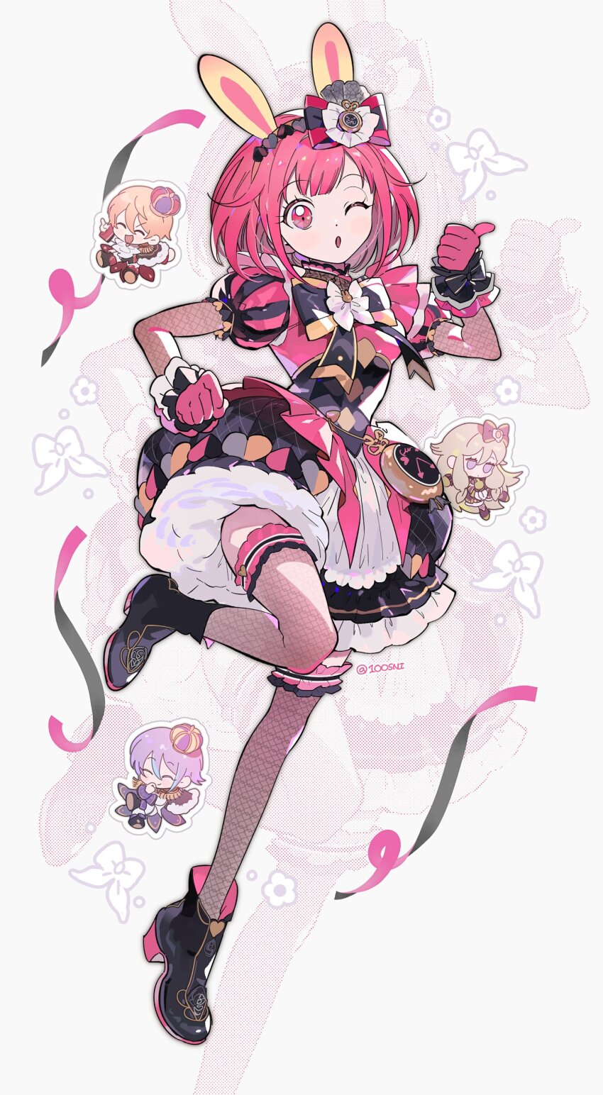 2boys, 2girls, absurdres, animal_ears, black_bow, black_bowtie, black_footwear, boots