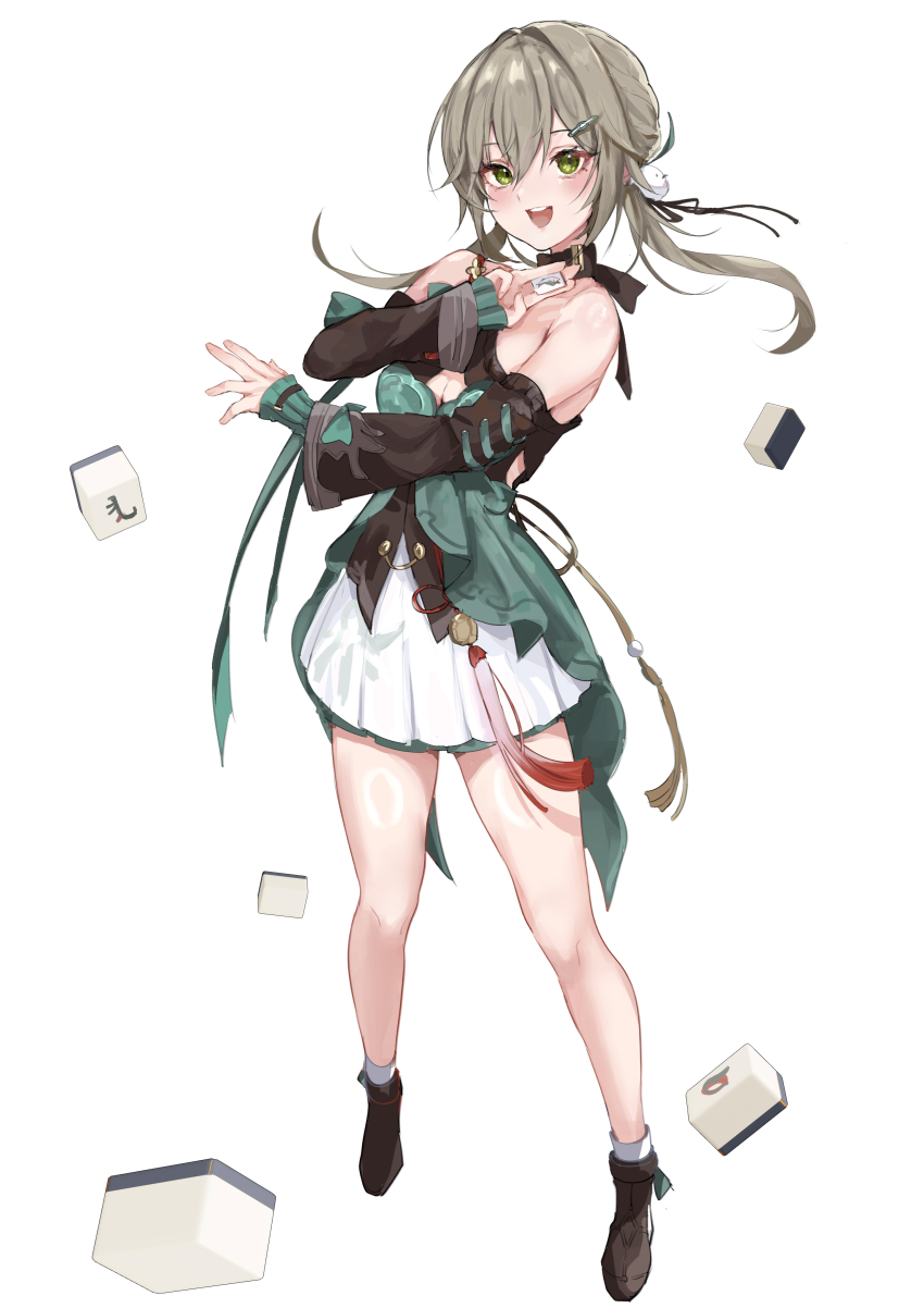 1girl, :d, absurdres, full_body, green_eyes, hair_between_eyes, hair_ornament, hairclip